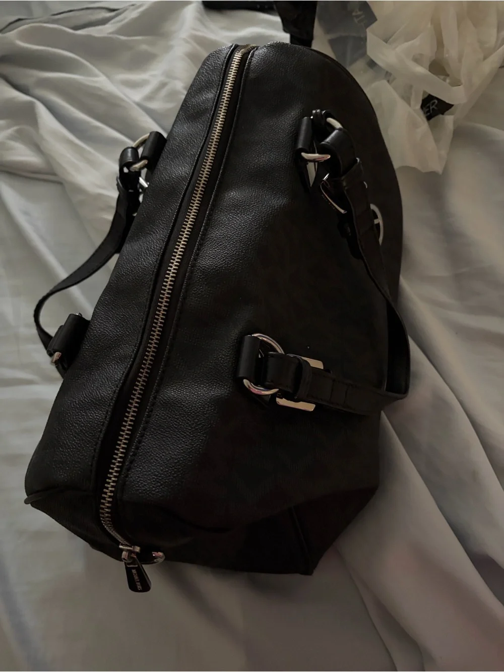 Michael Kors Black MK Signature Dome Satchel with Gold Hardware